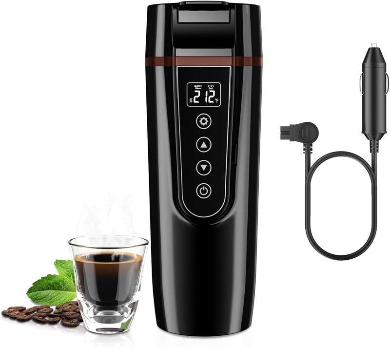 FVPE Car Electric Kettle for Travel : 12V/24V Small Electric Water Kettle, Multi-Temp Control 400 mL Portable Car Water Boiler for Brewing Coffee Tea,LCD Display 304 Stainless Steel Truck Heating Cup - Image 1